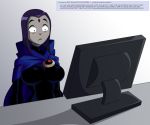 big_breasts breasts computer dc dc_comics embarrassed imageboard_colors leotard raven_(dc) ravenravenraven teen_titans