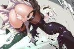 1girl ass bad_feet bent_over blindfold boots cameltoe from_behind gloves hairband high_heels leotard nier:_automata nier_(series) partially_visible_anus skirt stockings thigh_high_boots tomoyuki_kotani white_hair yorha_no._2_type_b