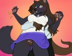 1girl 2016 anthro black_fur breasts brown_fur brown_hair canine eyewear fur furry glasses hair inside machati-sama male male/female mammal mustelid otter pussy pussy_juice sex upskirt webbed_hands wolf