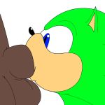  anthro blue_hair duo erection fellatio furry green_eyes hair hedgehog human male mammal oral oral_sex penis plain_background scourge_the_hedgehog sega sex testicle white_background yaoi 