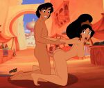  1boy 1boy1girl 1girl abs aladdin aladdin_(series) alluring arabian arabian_female arabian_male athletic_female athletic_male canon_couple chancero completely_nude crown disney disney_prince disney_princess doggy_position female_abs fit_female fit_male fully_nude grabbing_arm looking_back moaning princess princess_jasmine public public_sex royalty sex straight tagme 