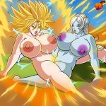 2_girls big_breasts breasts demonroyal dragon_ball dragon_ball_xenoverse dragon_ball_z female female_only nipples nude pussy saiyan scissoring super_saiyan tongue towa tribadism yuri