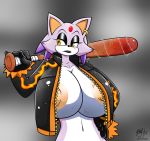 1girl 1girl 2017 anthro areola baseball_bat big_breasts blaze_the_cat breasts cat cornchip21 cricket-inc erect_nipples feline furry huge_breasts mammal nipples sega