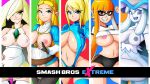 5girls aether_foundation big_breasts bodysuit breasts breath_of_the_wild crossover fang female humanized inkling looking_at_viewer lusamine metroid milf multiple_girls nihilego nintendo nipples pokemon pokemon_sm princess_zelda samus_aran see-through smile solo splatoon super_smash_bros. the_legend_of_zelda ub-01 underboob witchking00 zero_suit