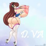  antizero ass big_ass big_breasts breasts d.va d.va_(overwatch) erect_nipples looking_at_viewer looking_back nipples overwatch sling_bikini swimsuit 