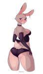 1girl 2016 anthro armwear ass bdsm blush breasts clothed clothing corset disney ear_piercing elbow_gloves furry gloves judy_hopps lagomorph lingerie looking_back mammal panties piercing rabbit rubber sideboob skimpy tesomu underwear zootopia