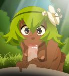 1girl amalia_sheran_sharm breasts brown_eyes cute fellatio gif green_hair long_hair looking_at_viewer nipples nude oral penis pov wakfu