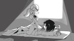 artist_request big_breasts bottomless breasts calem calme_(pokemon) cowgirl_position girl_on_top monochrome on_top one_eye_closed pokemon pokemon_(game) pokemon_xy ponytail porkyman serena serena_(pokemon) sex smile vaginal vaginal_sex