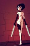 ashi_(samurai_jack) black_eyes black_hair breasts daughters_of_aku feet female kt-draws samurai_jack solo thighs torn_clothes