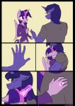 1girl 5_fingers anthro artist_name clothed clothing comic duo equine friendship_is_magic furry hair horn hugging kanashiipanda male mammal my_little_pony night_light purple_eyes purple_hair simple_background smile twilight_sparkle winged_unicorn wings