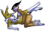 1girl 2017 alpha_channel anthro big_breasts blue_eyes breasts chest_tuft collar digimon domino_(artist) duo ear_piercing eye_contact feline female/female furry leash lynx mammal miyu_lynx nintendo nipples nude pawpads piercing renamon romantic_couple spots star_fox tongue tongue_out tuft video_games