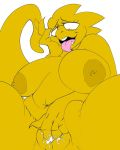 1girl 1girl afrometalmizu ahegao alphys anthro big_breasts breasts dinosaur eyewear fingering glasses looking_pleasured mammal masturbation nipples overweight pussy pussy_juice scalie slightly_chubby spread_legs spreading teeth tongue tongue_out undertale video_games