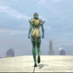  3d animated ass bodysuit boots buildings cg city clouds dc_comics dc_universe_online dcuo game gfycat gif gloves green_bodysuit green_boots green_gloves green_hair green_latex green_spandex green_suit green_tights high_heels latex metropolis skyscrapers spandex thigh_gap tights walking 