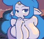  1girl beautiful blue_hair breasts cleavage completely_nude female horny hot huge_breasts insanely_hot long_hair looking_at_viewer luigi64 nayru nintendo nude outside pointed_ears presenting solo the_legend_of_zelda tiara very_long_hair 