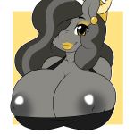  1girl anthro areola beauty_mark_(oc) big_breasts black_hair black_nipples breasts bust_portrait equine eyebrows eyelashes eyeshadow fan_character friendship_is_magic furry hair hair_over_eye hasbro horse huge_breasts kloudmutt lipstick looking_at_viewer makeup mammal multicolored_hair my_little_pony nipples piercing pony portrait two_tone_hair yellow_eyes 