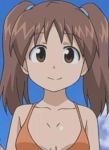  anime ass big_breasts bikini breasts cleavage happy medium_breasts mochizuki_tomomi orange_bikini shinryaku!_ikamusume smile squid_girl tomomi_mochizuki twintails 