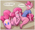 1girl 2017 anthro anthrofied areola big_breasts blue_eyes border bottomless breasts clothed clothing crossgender cutie_mark dialogue duo earth_pony english_text equine feet fondling friendship_is_magic furry hair high_res horse humanoid_penis kissing male male/female mammal my_little_pony nipples penis pink_hair pinkie_pie pony sanders selfcest simple_background spread_legs spreading square_crossover testicle_fondling testicles text white_border