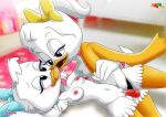 2girls bbmbbf disney duck ducktales ducktales_(2017) fur34* june_duck kissing may_duck palcomix strap-on yuri