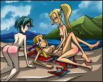  3_girls aroberts beach beach_towel black_eyes blaineley_(tdi) blushing_ass breasts bridgette_(tdi) cartoon_network dyed_hair goth gwen_(tdi) hourglass_figure lotion multiple_girls nude pale-skinned_female sunscreen suntan_lotion thick_ass thick_legs thick_thighs total_drama_island towel two_tone_hair wasp_waist yuri 