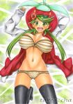  :d alternate_breast_size big_breasts bounsweet bra breasts dark-skinned_female dark_skin flower green_eyes green_hair hair_flower horizontal-striped_bra horizontal-striped_panties huge_breasts long_hair looking_at_viewer mallow mallow_(pokemon) mao_(pokemon) marker_(medium) navel orange_bra orange_panties panties pokemon pokemon_(anime) pokemon_(game) pokemon_sm smile striped_bra striped_panties takecha thighhighs traditional_media twintails 