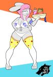 1girl 1girl anthro beverage big_breasts breasts buckteeth clothing food frannie_funbun fries fur furry grey_fur hair hand_on_hip lagomorph long_ears looking_at_viewer mammal panties pink_hair rabbit standing teeth theicedwolf underwear