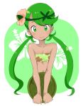  :) bikini bikini_top cute dark-skinned_female dark-skinned_female dark_skin flower green_bikini green_eyes green_hair hair_flower hair_ornament long_hair looking_at_viewer mallow mallow_(pokemon) mao_(pokemon) ookamiuo plate pokemon pokemon_(anime) pokemon_sm twin_tails 