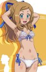  1girl :d awa blonde_hair blue_eyes blush bra breasts cameltoe choker groin hair_ribbon long_hair looking_at_viewer navel nintendo panties pokemon pokemon_(anime) pokemon_xy ponytail ribbon serena serena_(pokemon) small_breasts smile underwear underwear_only white_bra white_panties 