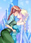 2_girls 2girls anna_(frozen) big_breasts blush braid braided_hair breasts cleavage closed_eyes clothed dress elsa elsa_(frozen) female female/female female_only frozen_(movie) incest kissing long_hair melisaongmiqin nephythis-sorrow royalty sister_and_sister sisters yuri