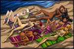  6girls ahegao aroberts beach dawn_(tdi) female_only izzy_(tdi) katie_(tdi) leshawna_(tdi) lotion multiple_girls nude sierra_(tdi) sunscreen tan_line tanned total_drama_island towel zoey_(tdi) 