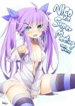 2012 cute date dated fang looking_at_viewer no_bra purple_hair shirt_open sideboob twin_tails twitter