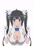  1_girl 1girl :) :d animated_gif anime big_breasts bounce bouncing bouncing_breasts breasts cleavage cute dungeon_ni_deai_wo_motomeru_no_wa_machigatteiru_darou_ka ecchi gif happy hestia_(danmachi) jump jumping large_breasts looking_at_viewer simple_background smile twintails white_background 