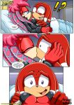 a_strange_affair bbmbbf black_spots blue_eyes comic head_on_breasts kissing laying_down laying_on_bed lien-da mobius_unleashed palcomix purple_eyes red_fur rutan_the_echidna sega shocked_eyes sonic_the_hedgehog_(series) white_tips