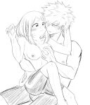 bakugou_katsuki blouse boku_no_hero_academia breast_grab couple grchloex groping groping_breasts kacchako katsuki_bakugo monochrome my_hero_academia ochako_uraraka sitting_on_lap uraraka_ochako