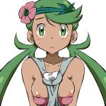  areolae bloggerman blush embarrassed game_freak looking_at_viewer mallow mallow_(pokemon) mao_(pokemon) medium_breasts nintendo nipple_slip nipples non-english_tag pokemon pokemon_(anime) pokemon_(game) pokemon_(series) pokemon_sm shirt_down sweatdrop upper_body うごたまろ 