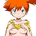 angry bloggerman blush breasts eyelashes game_freak kasumi_(pokemon) looking_at_viewer medium_breasts non-english_tag pokemon pokemon_(anime) shirt_lift sweatdrop upper_body うごたまろ