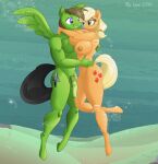 1boy 1girl anthro applejack applejack_(mlp) aquaphilia art_trade bedroom_eyes big_breasts breasts bubble canon_x_oc delta_hooves duo earth_pony el-doc embrace female fetish freediving friendship_is_magic hasbro holding_breath hooves horsecock looking_at_each_other male my_little_pony nipples nude nudity pegasus penis romance romantic signature skinny_dipping straight swimming underwater