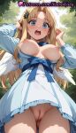 1girl 2025 ahoge ai_generated angel_wings anime anime_style arms_up artist_name ass_visible_through_thighs bangs big_breasts bird_wings blonde_hair blue_bow blue_dress blue_eyes blush bow breasts breasts_out breasts_outside bust cleft_of_venus cowboy_shot day dress feathered_wings female_focus female_only female_solo filo_(tate_no_yuusha_no_nariagari) forehead frilled_dress from_below hair_ornament hairless_pussy hentai high_quality high_res high_resolution labia labia_majora long_hair long_sleeves looking_at_viewer looking_down natsuyoru nipples nipples_outside no_bra no_panties non-asian open_clothes open_dress open_mouth outside parted_bangs patreon pussy shaved_pussy solo_female stable_diffusion standing tate_no_yuusha_no_nariagari teeth the_rising_of_the_shield_hero thighs tree uncensored uncensored_nipples upper_teeth_only upskirt viewed_from_below voluptuous voluptuous_female white_dress white_wings wings