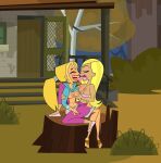 2_girls blonde_hair bridgette_(tdi) dakota_(tdi) exposed_breasts french_kiss grabbing_breasts half_dressed holding kissing multiple_girls pennsatucky pink_lipstick saliva smile tongue_out total_drama:_revenge_of_the_island total_drama_island yuri