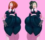 2_girls alternate_costume ass bikini bodysuit brown_hair cosplay green_hair huge_ass impossible_clothes inko_midoriya milf my_hero_academia ochako_uraraka short_hair slap spank spanked spanking