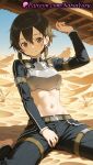 1girl 1girl 1girls 2025 ai ai_assisted ai_generated anime anime_style arm_up armor asian bangs barefoot belt belt_buckle between_legs big_breasts black_hair black_pants blue_sky blush breastplate breasts brown_belt brown_eyes brown_hair buckle bust closed_mouth crop_top day desert female_focus female_only gun_gale_online hair_between_eyes hair_clips hair_ornament hair_ribbon hand_between_legs hand_up hentai high_quality high_res high_res high_resolution kirigaya_kazuto kirito kirito_(sao-ggo) long_sleeves looking_at_viewer medium_breasts midriff natsuyoru navel on_ground outside pants patreon ribbon sand shirt short_hair short_hair_with_long_locks sidelocks sitting sky smile solo_female stable_diffusion stomach sword_art_online voluptuous voluptuous_female wariza white_ribbon