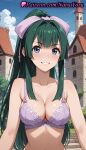 1girl 1girl 1girls 2025 ai ai_generated anime anime_style bangs bare_shoulders big_breasts big_breasts blue_eyes blue_sky blunt_bangs blush bow bow_bra bra breasts building bust castle cleavage cloud collarbone day female_focus female_only green_hair grin hair_bow hair_intakes hentai high_ponytail high_quality high_res high_res high_resolution lace-trimmed_bra lace_trim long_hair looking_at_viewer medium_breasts natsuyoru navel outside patreon ponytail purple_bow purple_bra ribbon sidelocks sky smile solo_female stable_diffusion tate_no_yuusha_no_nariagari the_rising_of_the_shield_hero town underwear underwear_only upper_body voluptuous voluptuous_female yomogi_emarl