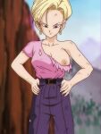 android_18 big_breasts blonde_hair blue_eyes dragon_ball_gt milf nekom14 nipple_slip no_bra short_hair torn_clothes