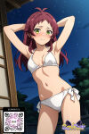 1girl 1girl 1girl ai_generated armpits arms_behind_head arms_up bangs bikini bikini_bottom blush breasts brown_hair character_name clavicle cleavage closed_mouth clothing copyright_name cowboy_shot green_eyes littlehentai long_hair looking_at_viewer medium_breasts moon navel night night_sky outside red_hair savitar savitar_(artist) side-tie_bikini_bottom side-tie_clothing side-tie_swimsuit sky small_breasts standing star_(sky) starry_sky stomach swimsuit white_bikini white_swimsuit