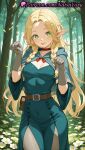 1girl 1girl 1girls 2025 ai ai_generated anime anime_style bangs belt belt_pouch big_breasts blonde_hair blue_capelet blue_dress blush braid breasts brown_belt bust capelet choker cleavage covered_navel cowboy_shot day delicious_in_dungeon dress dungeon_meshi elf elf_ears female_focus female_only female_solo flower forehead forest gloves green_capelet green_eyes grey_pantyhose hands_up hentai high_quality high_res high_res high_resolution hood hood_down hooded_capelet leaf long_hair long_sleeves looking_at_viewer marcille_donato medium_breasts multiple_braids natsuyoru nature outside pantyhose parted_bangs patreon paw_pose pointed_ears pointy_ears pouch red_choker smile solo_female stable_diffusion tongue tongue_out tree twin_braids voluptuous voluptuous_female white_flower