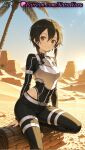 1girl 1girl 1girls 2025 ai ai_assisted ai_generated anime anime_style armor bangs bare_hips barefoot beach belt big_breasts black_bodysuit black_hair black_leotard black_pants blue_sky blush bodysuit breastplate breasts brown_eyes brown_hair bust closed_mouth day desert female_focus female_only foot_out_of_frame gun_gale_online hair_between_eyes hair_ornament hair_ribbon hentai high_quality high_res high_res high_resolution highleg kirigaya_kazuto kirito kirito_(sao-ggo) leotard long_sleeves looking_at_viewer natsuyoru outside palm_tree pants patreon ribbon sand short_hair short_hair_with_long_locks sidelocks sitting sky smile solo_female stable_diffusion sun sunlight sword_art_online thigh_strap toeless_legwear toes tree voluptuous voluptuous_female white_belt white_ribbon