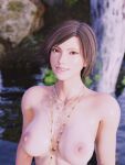 1girl 3d alluring big_breasts brown_eyes brown_hair forsavide kazama_asuka namco nipples nude short_hair smile tekken tekken_8 wet