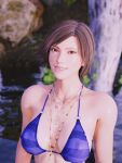 1girl 3d alluring big_breasts bikini brown_eyes brown_hair clothing forsavide kazama_asuka namco short_hair smile tekken tekken_8