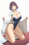 1girl 1girl 1girl absurd_res alluring anagumasan big_breasts bra cleavage female_only high_res labcoat looking_at_viewer nintendo philena_ivy pokemon professor_ivy purple_hair swimsuit thighs wide_hips