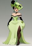 ai_generated black_hair black_legwear dat_ass earrings gigantic_ass green_dress hat josephine_clench samurai_jack self_upload stable_diffusion