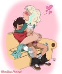 artist_name ass ass_grab bloodasp blush chair condom couch freckles heart jackie_lynn_thomas marco_diaz mole pants_down pixiv sex shirt_lift shorts_down sideboob signature star_vs_the_forces_of_evil sweatdrop sweating underboob vaginal vaginal_sex waist_grab